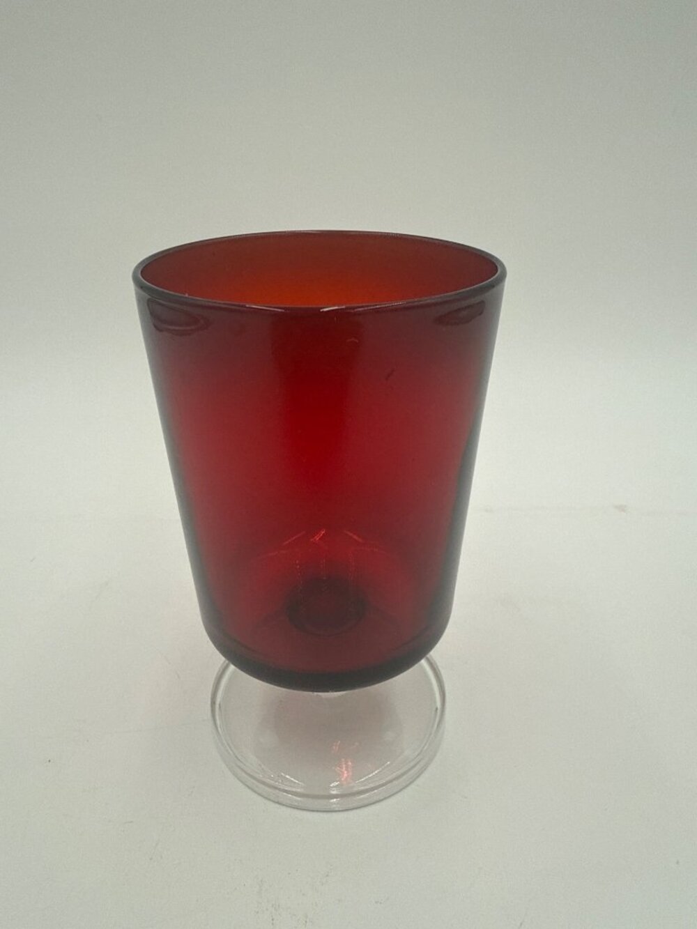 Vintage Ruby Red Glassware with Clear StemVase 5" Tall Elegant Design Victorian